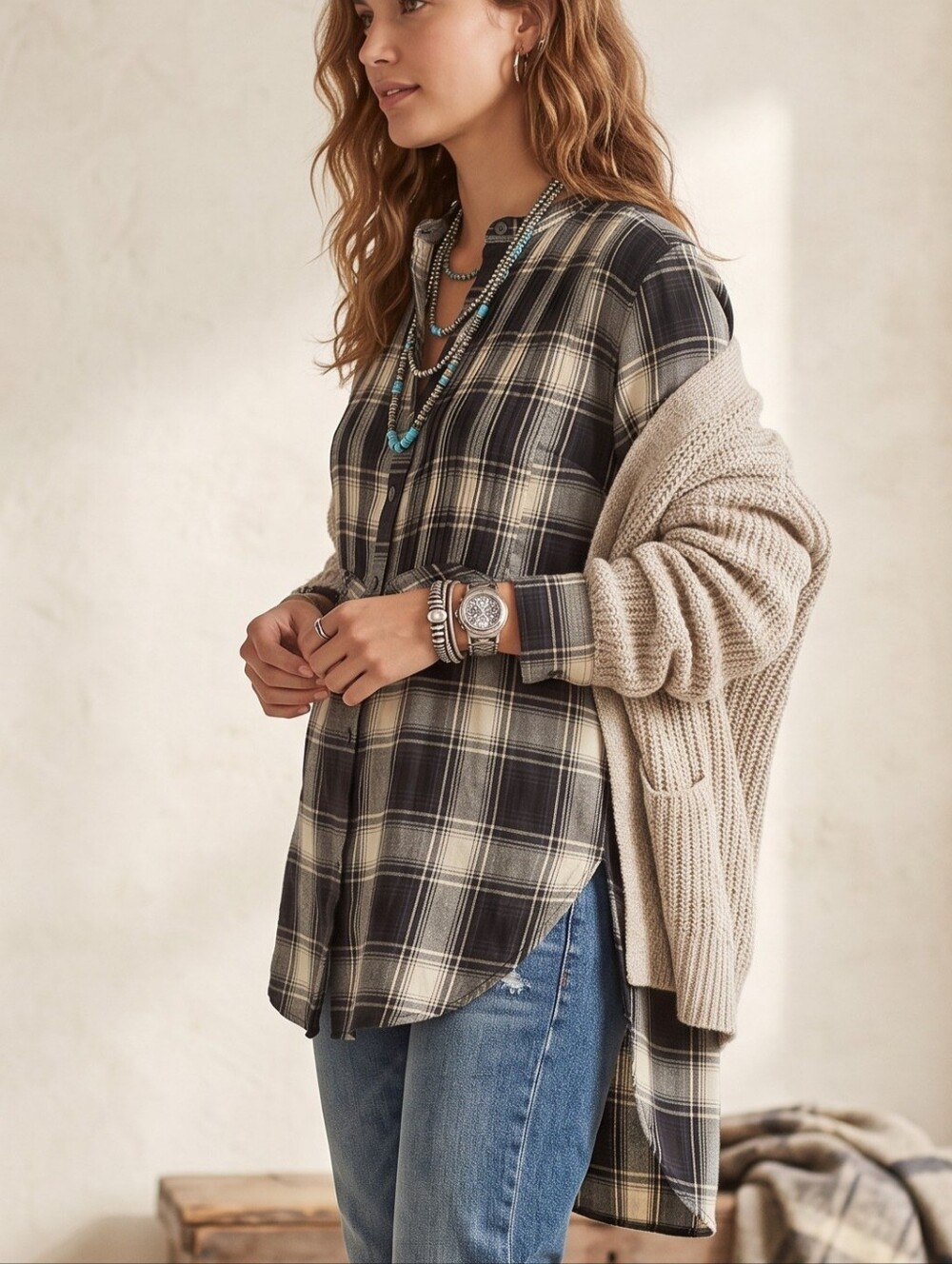Denim & Supply Ralph Lauren Plaid Flannel Tunic Top M